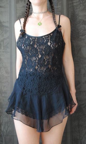 80s vintage black lace babydoll from Thrillenium on Etsy