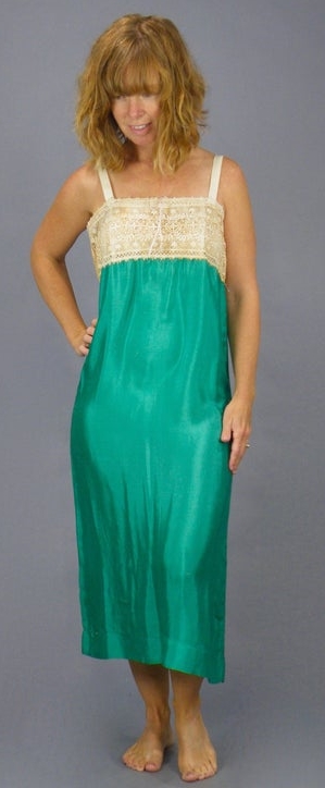 Vintage 1920s Green Silk Lace Slip Dress from daisyandstella on Etsy