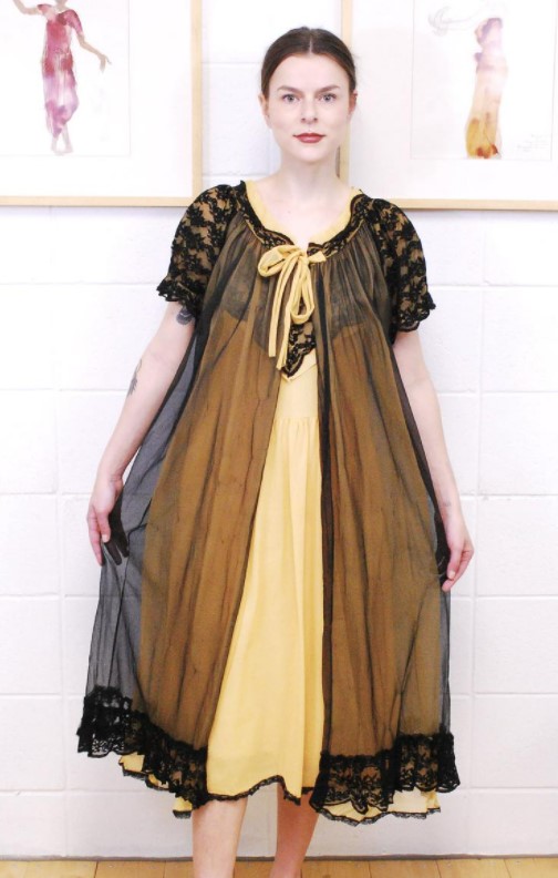 1960's Black and Gold Peignoir Nightgown Set from NakedintheBowery on Etsy