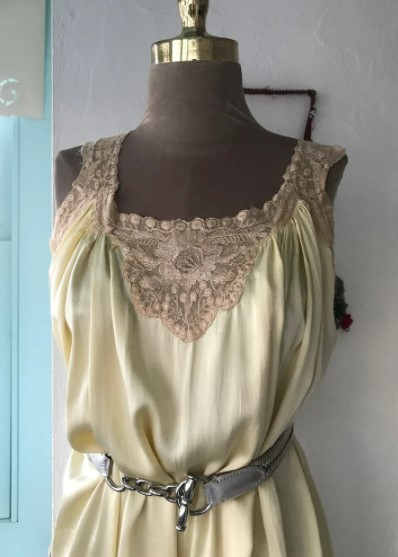 Buttery Cream Silk Slip Dress With Lace from RockMyVintageDress on Etsy